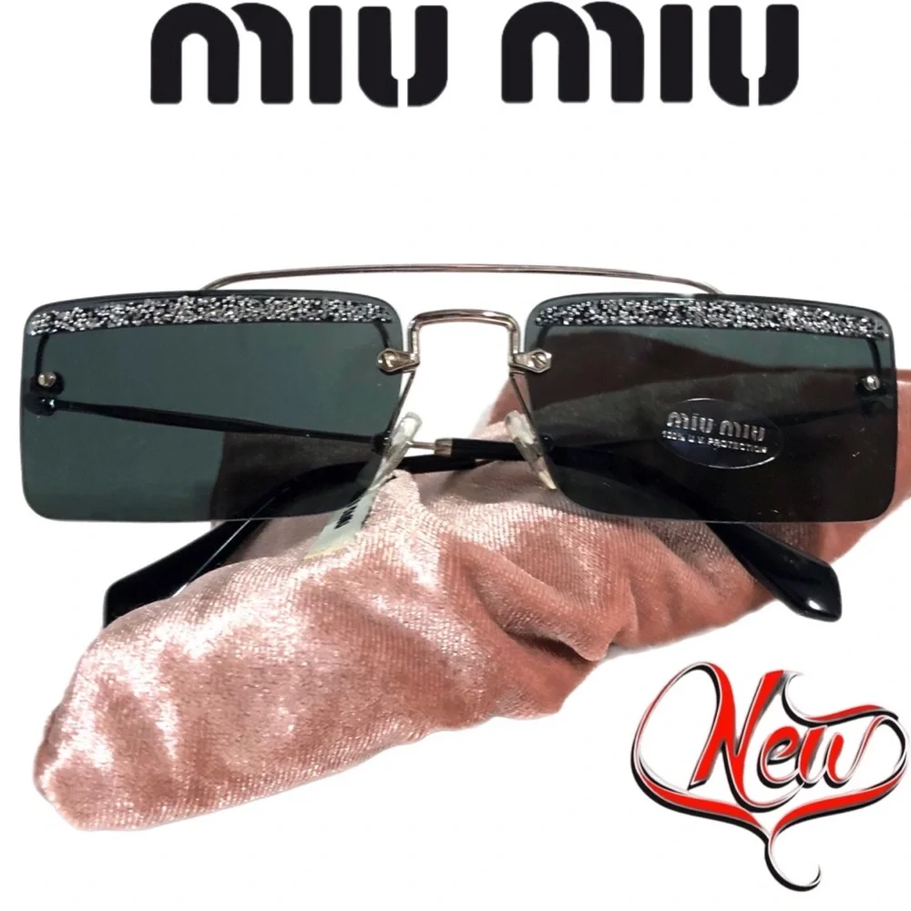 🆕 MIU MIU SOCIETY Black & sparkles Square rimless Sunglasses (810)